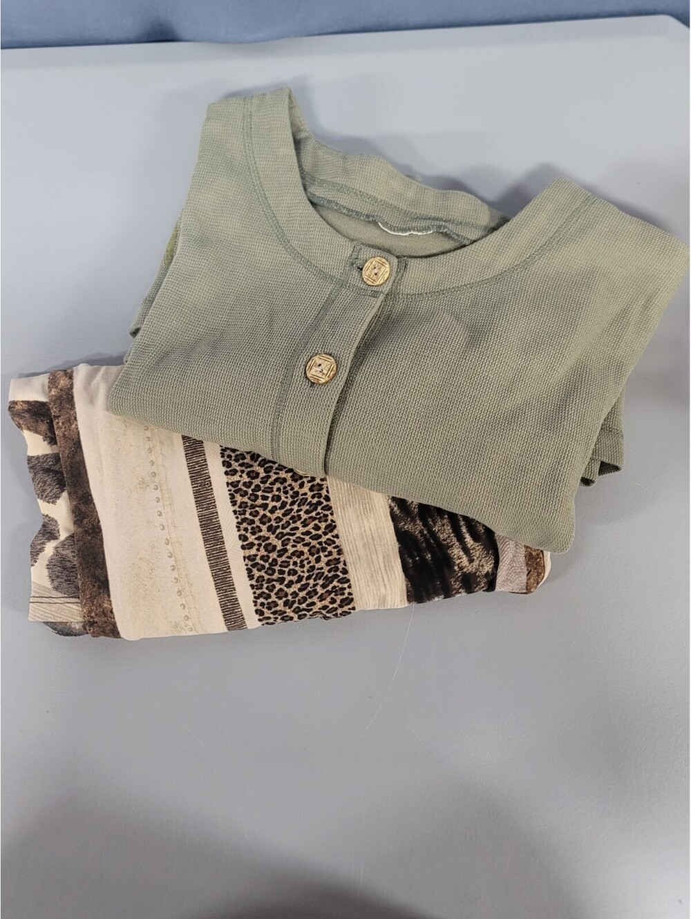 Vintage Safari Themed Sweater Button Down And Matching Animal Print Skirt